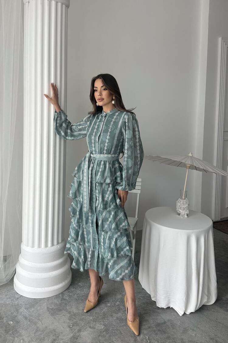 WholesaleLong Ruffle Dress - Brand: Elisa - Women's Clothing Wholesale - Globality Store
