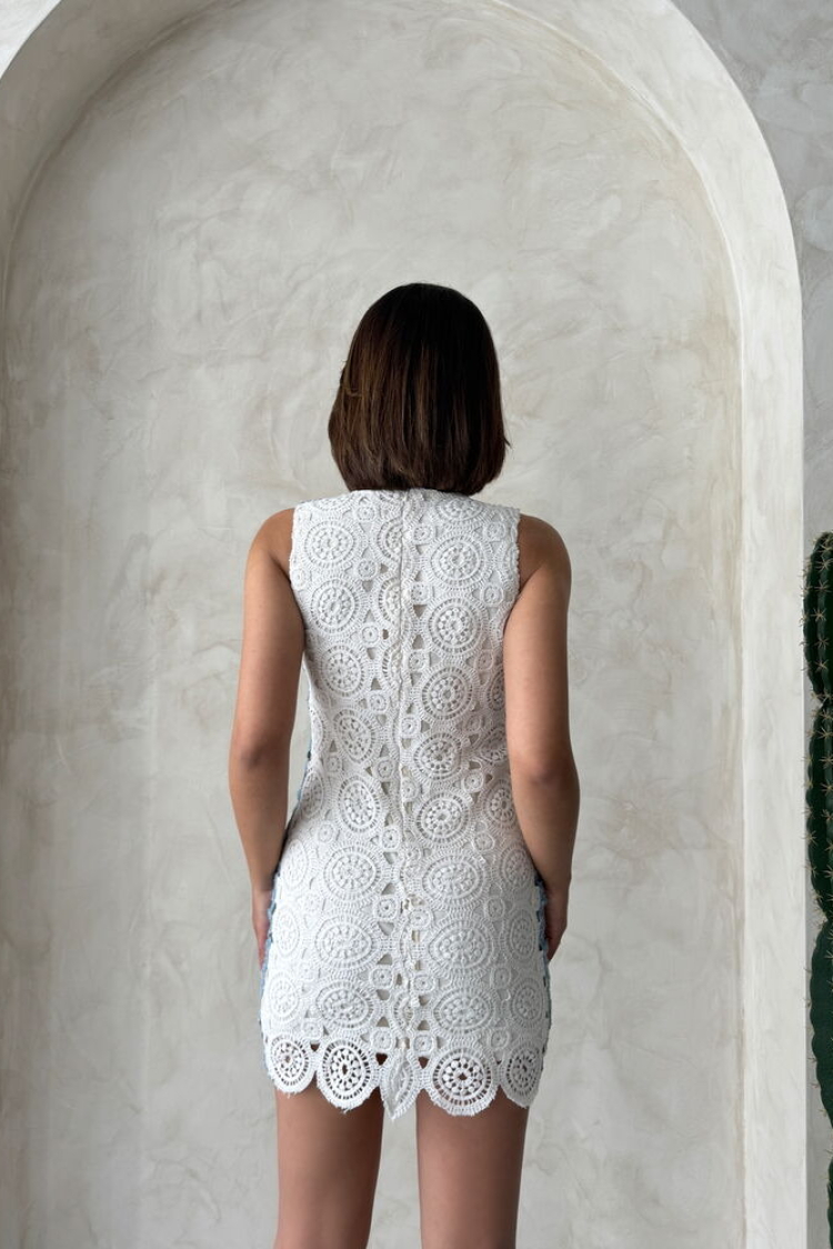 Denim Detailed Lace Dress - Raw
