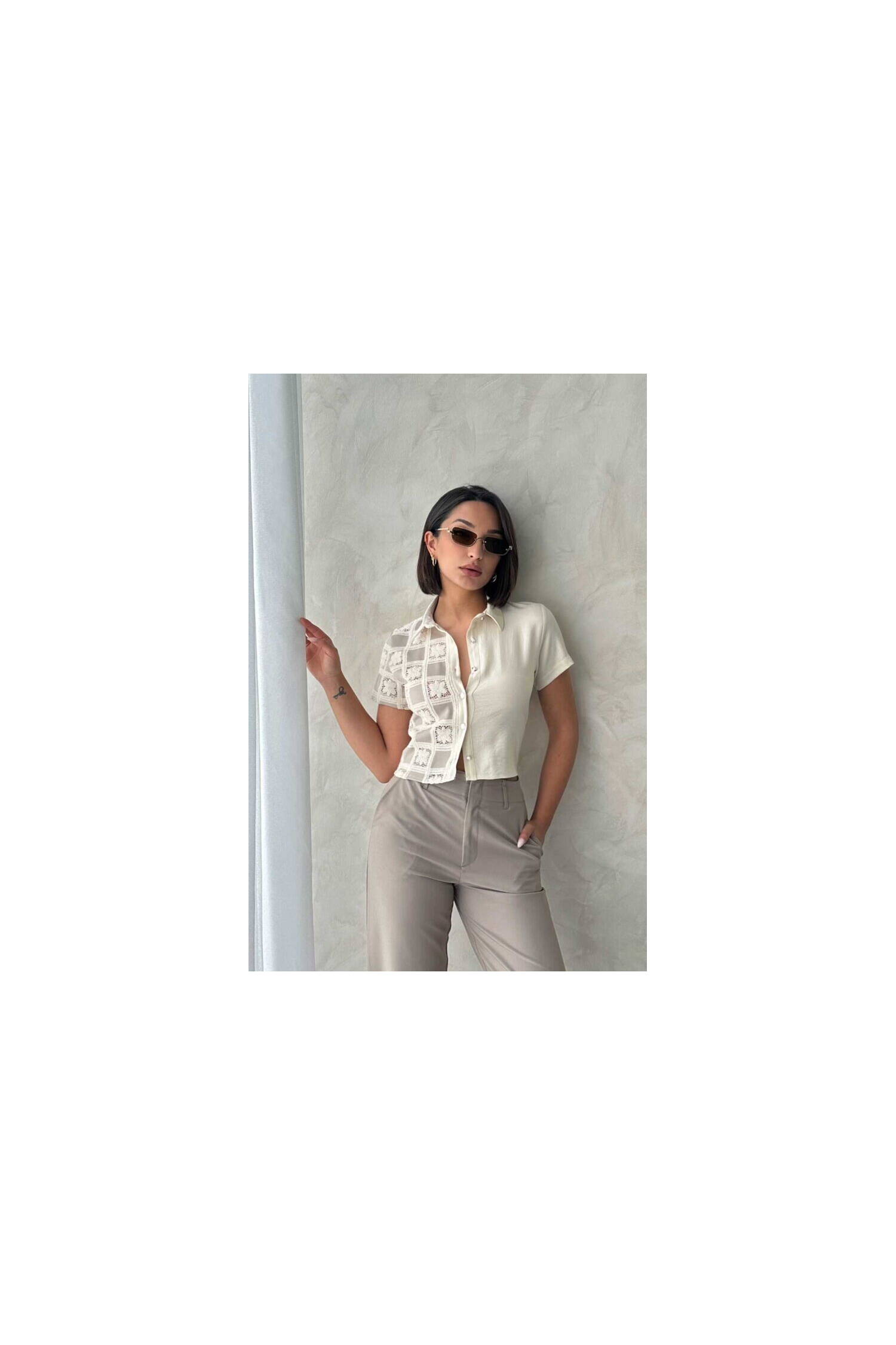 Lace Detailed Shirt - Tasa Taşa Taş - Brand: Topshow - Women's Clothing Wholesale - Globality Store