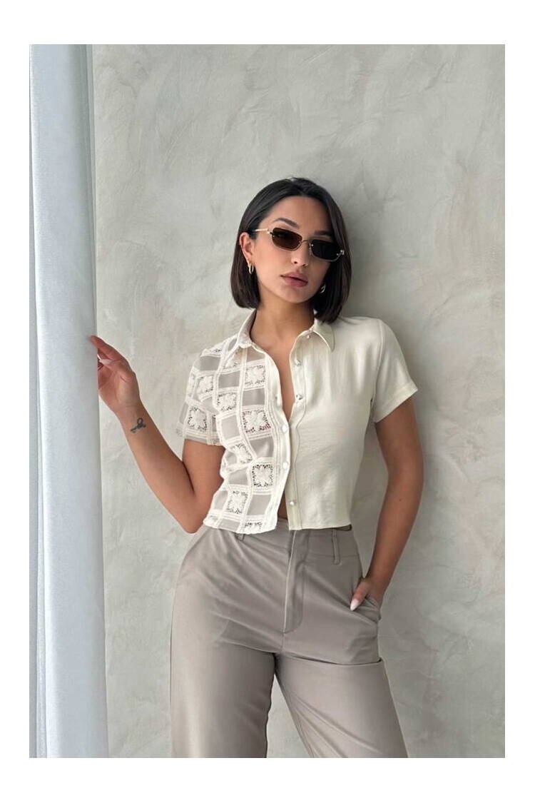 Lace Detailed Shirt - Tasa Taşa Taş - Brand: Topshow - Women's Clothing Wholesale - Globality Store