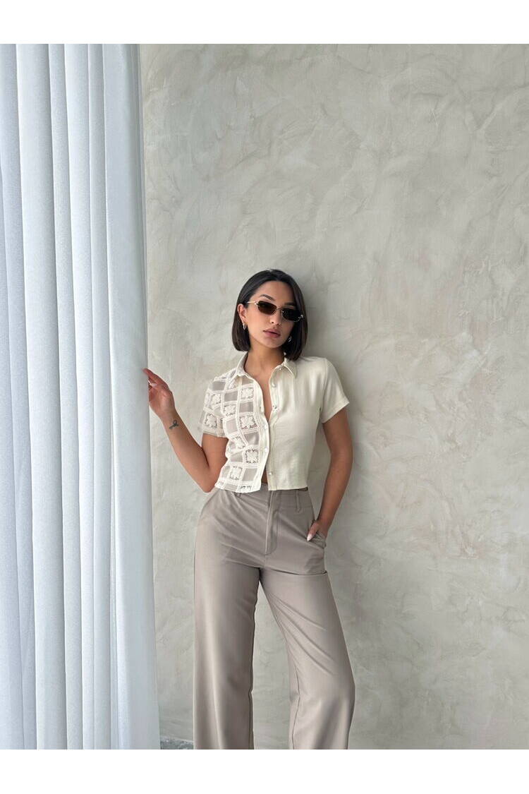 Lace Detailed Shirt - Tasa Taşa Taş