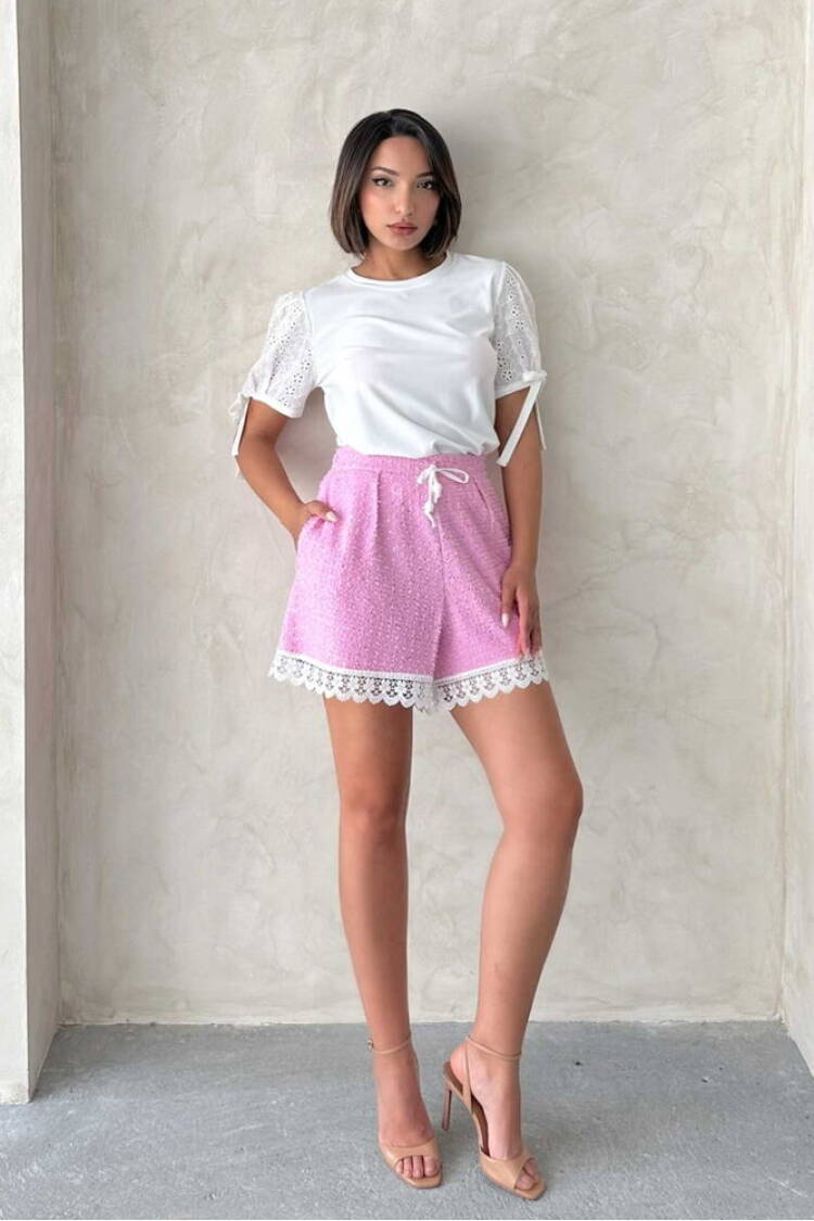 Guipure Detail Sequin Denim Shorts - Brand: Topshow - Women's Clothing Wholesale - Globality Store
