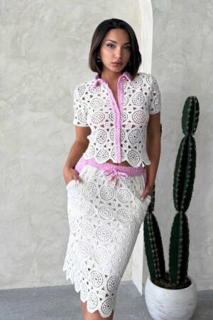 Denim Detailed Lace Shirt - Raw - Brand: Topshow - Women's Clothing Wholesale - Globality Store