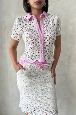 Denim Detailed Lace Shirt - Raw - Brand: Topshow - Women's Clothing Wholesale - Globality Store