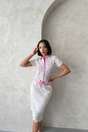 Denim Detailed Lace Shirt - Raw - Brand: Topshow - Women's Clothing Wholesale - Globality Store