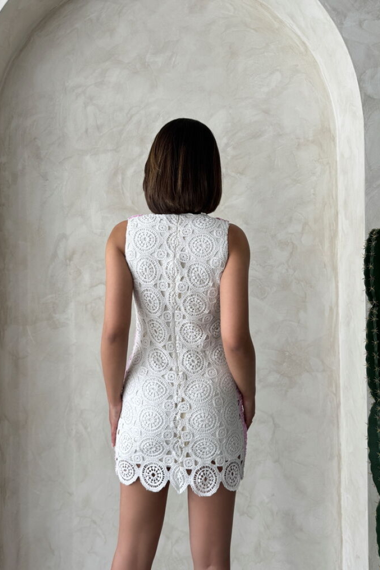Denim Detailed Lace Dress - Raw