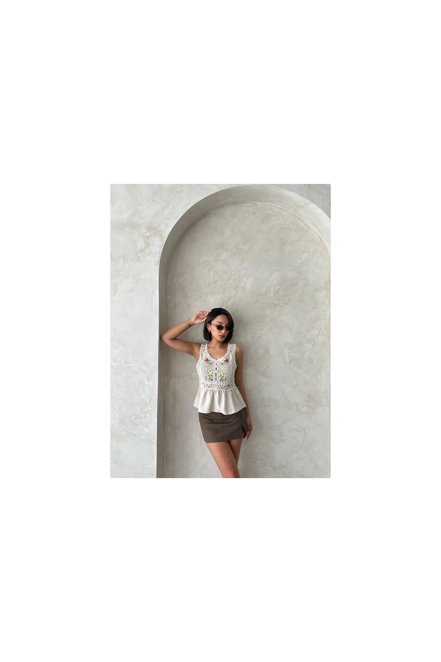 Embroidered Raw Blouse - Stone - Brand: Topshow - Women's Clothing Wholesale - Globality Store