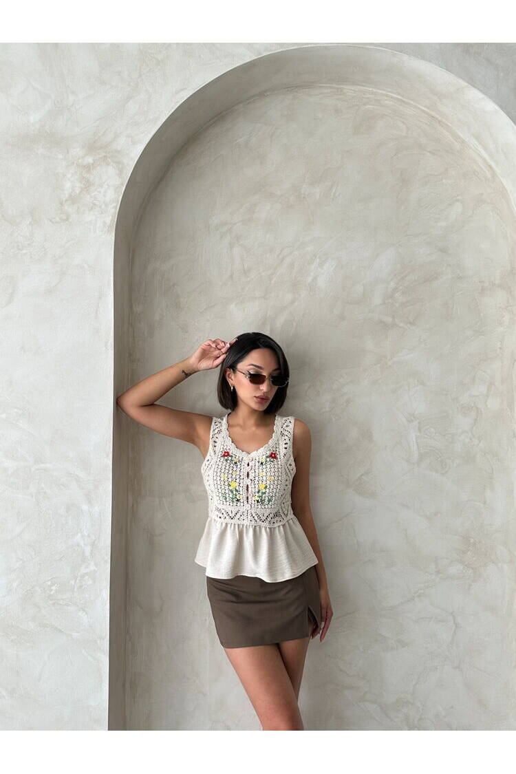 Embroidered Raw Blouse - Stone