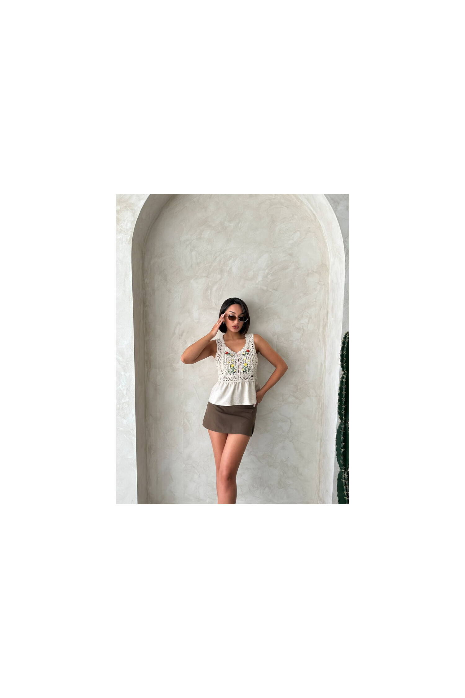 Embroidered Raw Blouse - Stone - Brand: Topshow - Women's Clothing Wholesale - Globality Store