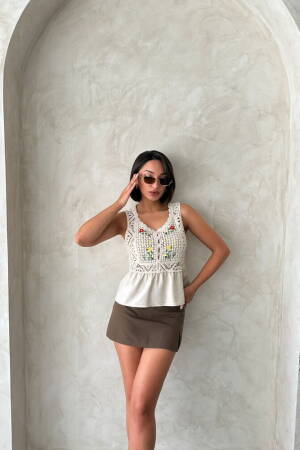 Embroidered Raw Blouse - Stone - Brand: Topshow - Women's Clothing Wholesale - Globality Store