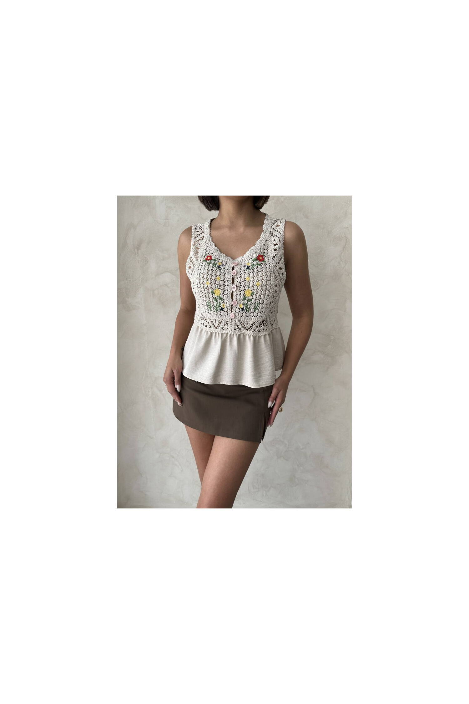 Embroidered Raw Blouse - Stone - Brand: Topshow - Women's Clothing Wholesale - Globality Store