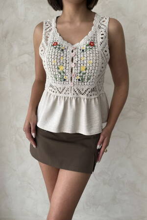 Embroidered Raw Blouse - Stone - Brand: Topshow - Women's Clothing Wholesale - Globality Store