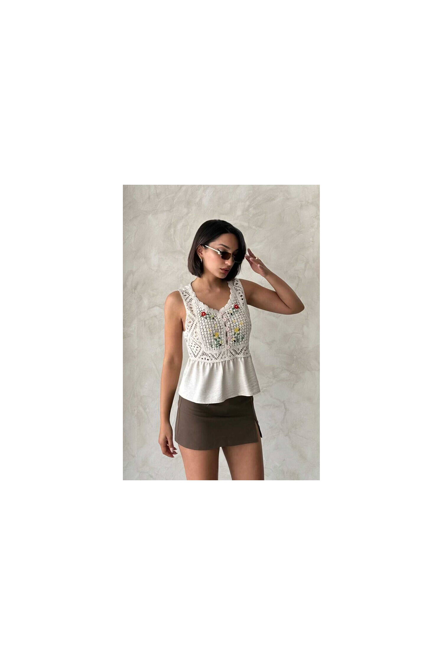 Embroidered Raw Blouse - Stone - Brand: Topshow - Women's Clothing Wholesale - Globality Store