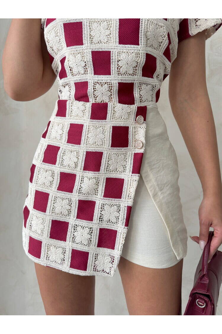 Lace Detailed Shorts - Stone Burgundy
