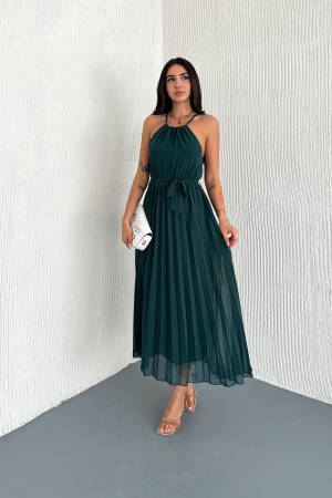 Strappy Midi Length Chiffon Dress With Belt - Mode Roy - Globality Store - Women Clothes Wholesale Turkey