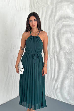 Strappy Midi Length Chiffon Dress With Belt - Mode Roy - Globality Store - Women Clothes Wholesale Turkey