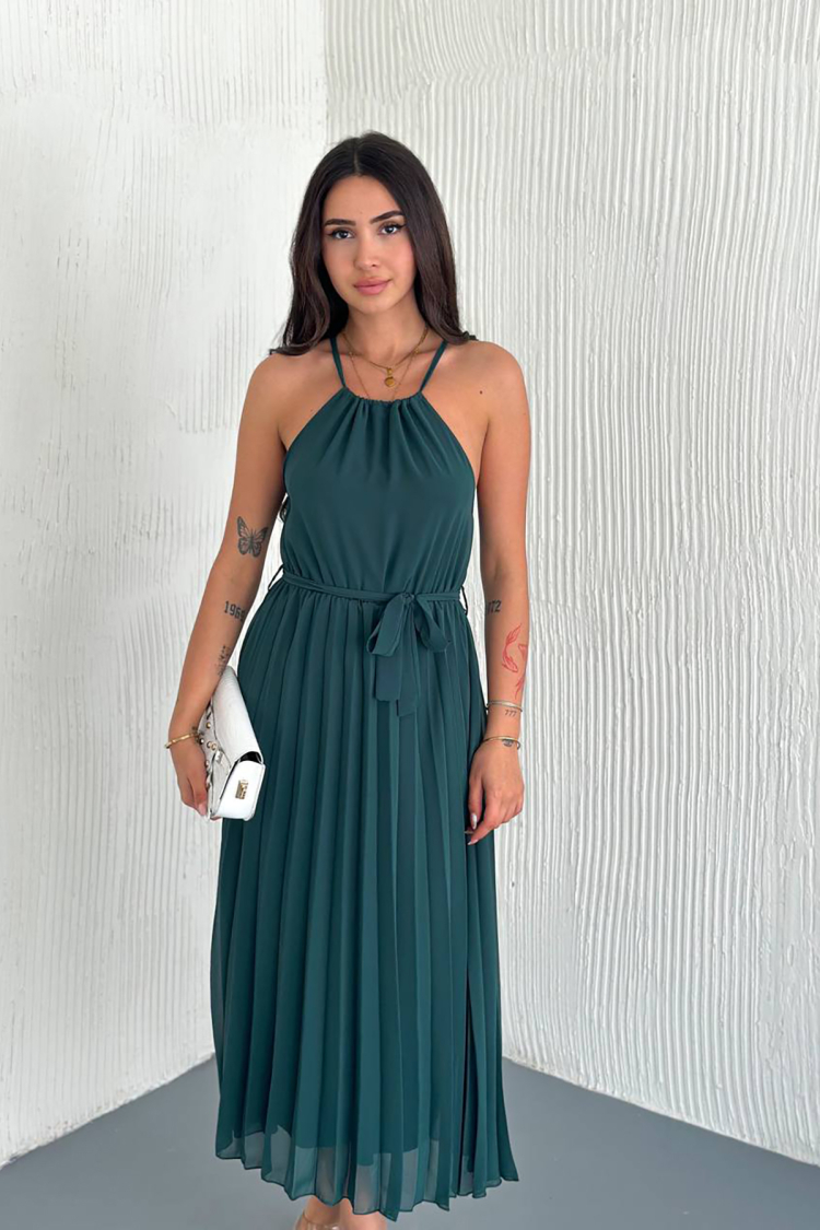 Strappy Midi Length Chiffon Dress With Belt