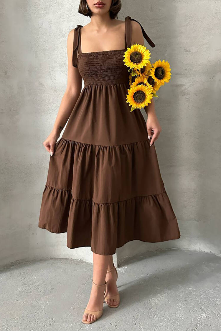 Coffee Strap Poplin Fabric Summer Dress - Brand: Mode Roy - Women's Clothing Wholesale - Globality Store