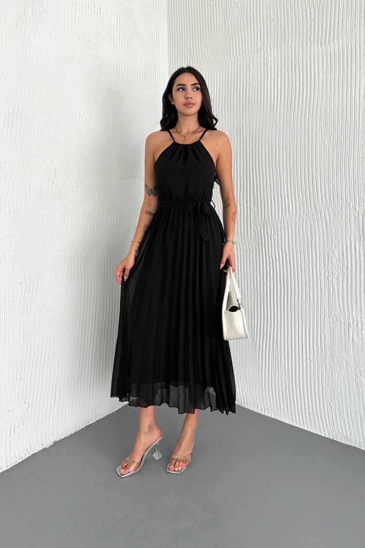 Strappy Midi Chiffon Dress With Belt