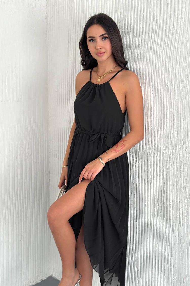 Strappy Midi Chiffon Dress With Belt