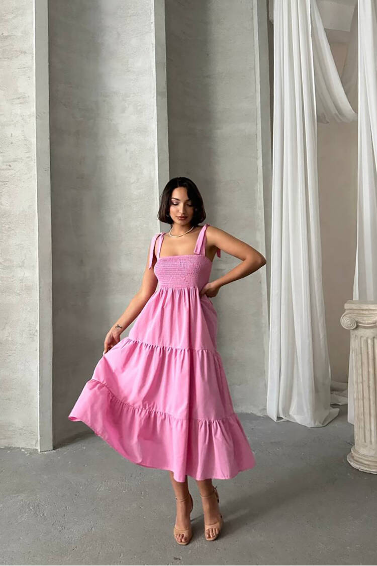Strappy Poplin Fabric Summer Dress