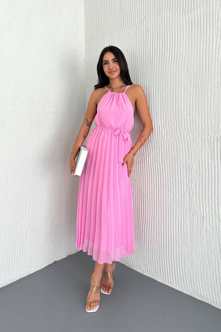 Strappy Midi Chiffon Dress With Belt