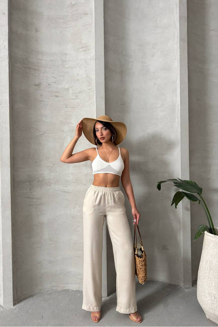 Imported Fabric Palazzo Linen Pants
