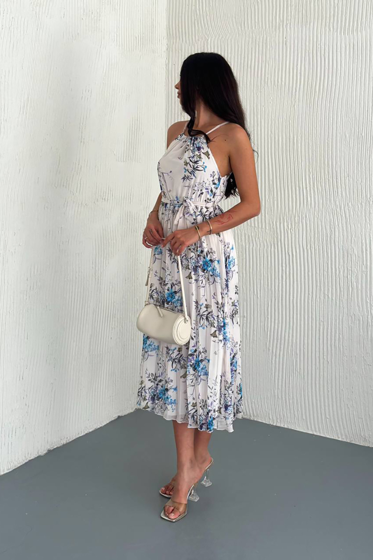 Floral Print Strappy Summer Chiffon Dress