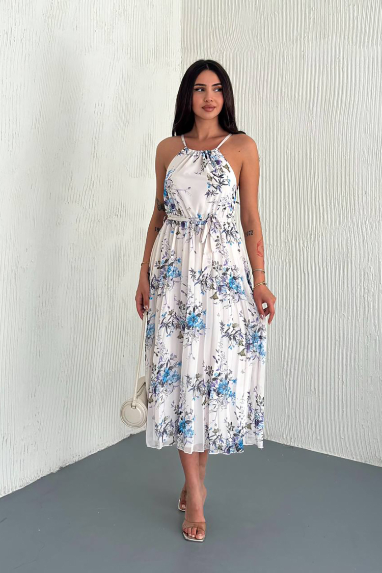 Floral Print Strappy Summer Chiffon Dress