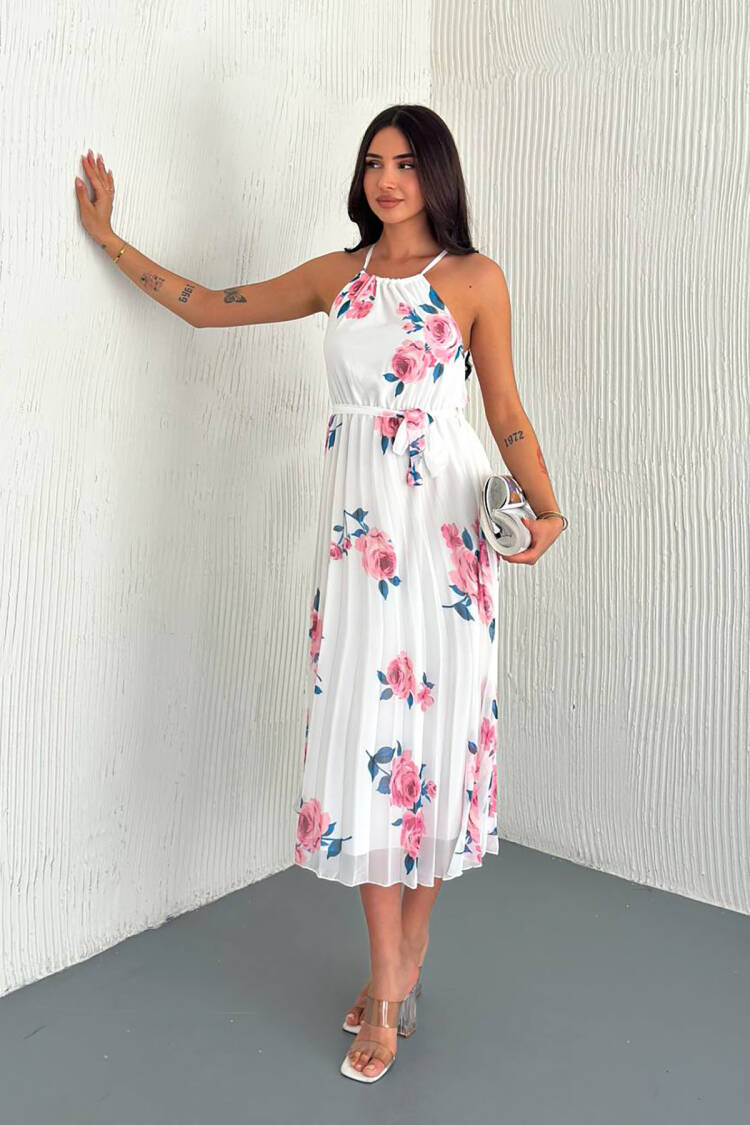 Floral Print Strappy Summer Chiffon Dress