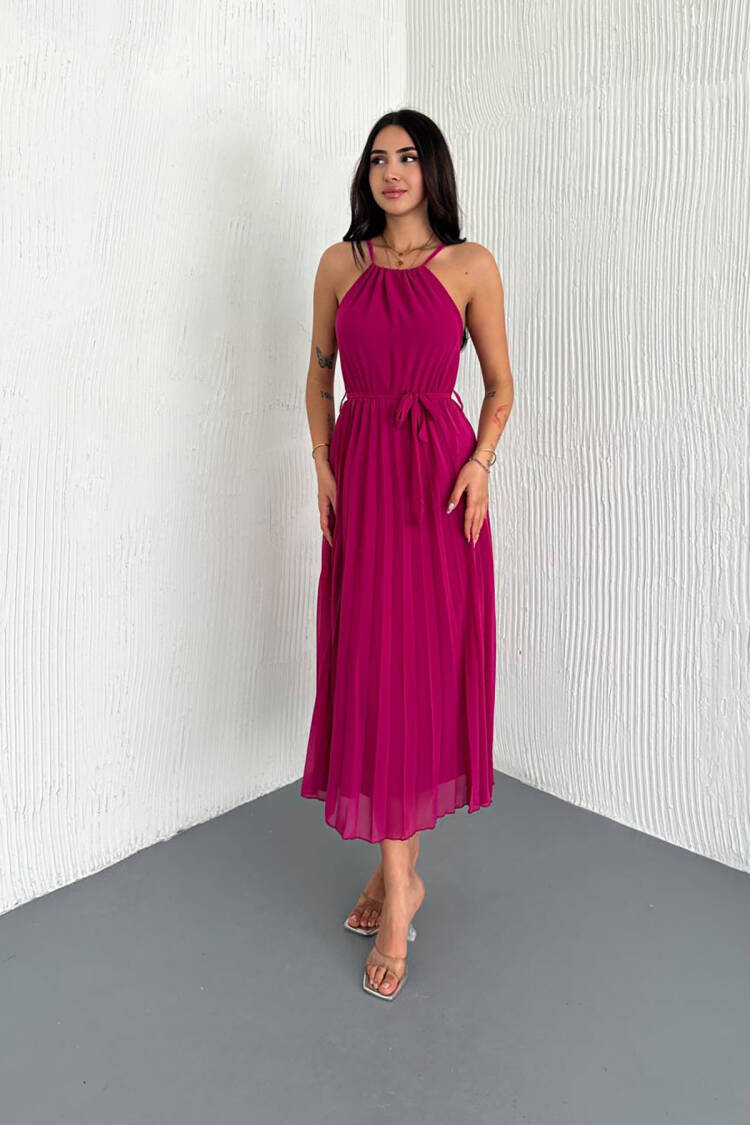 Strappy Midi Length Chiffon Dress With Belt