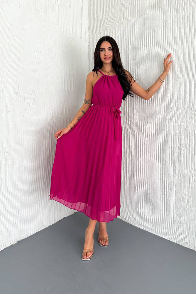 Strappy Midi Length Chiffon Dress With Belt