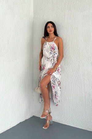 Floral Print Strappy Summer Chiffon Dress - Multicolor - Mode Roy - Globality Store - Women Clothes Wholesale Turkey
