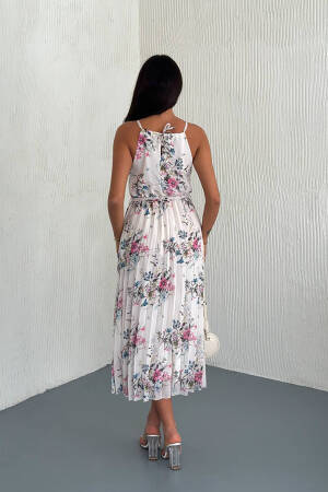Floral Print Strappy Summer Chiffon Dress - Multicolor - Mode Roy - Globality Store - Women Clothes Wholesale Turkey