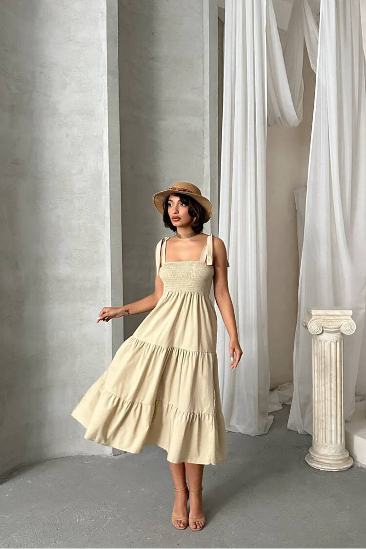 Strappy Poplin Fabric Summer Dress - Brand: Mode Roy - Women's Clothing Wholesale - Globality Store