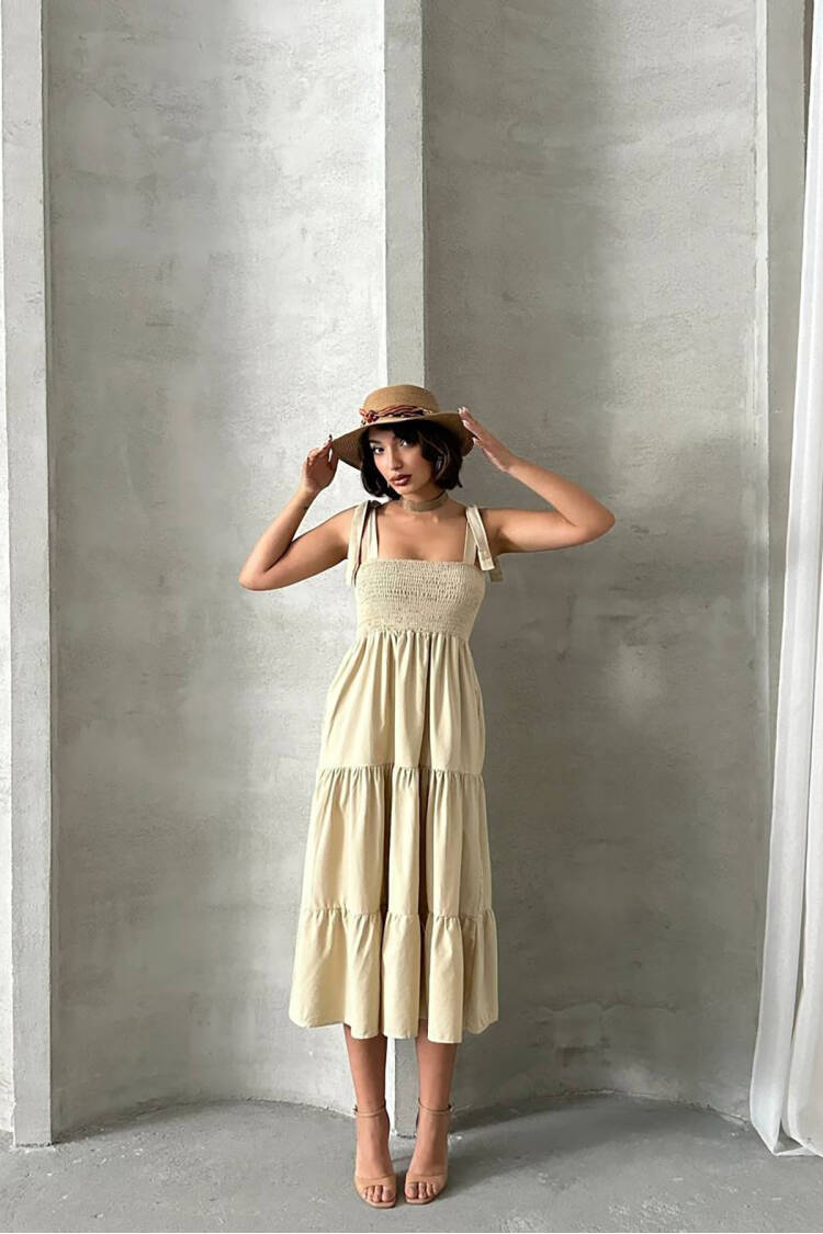 Strappy Poplin Fabric Summer Dress