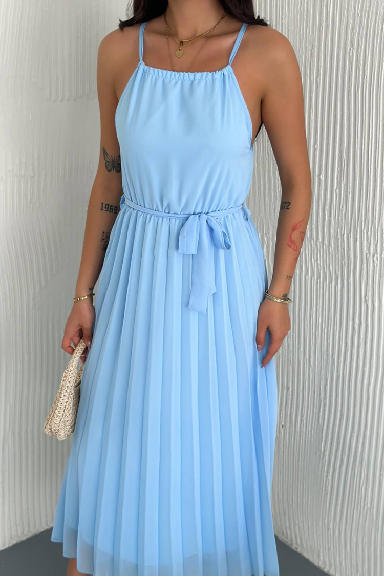Strappy Midi Length Chiffon Dress With Belt