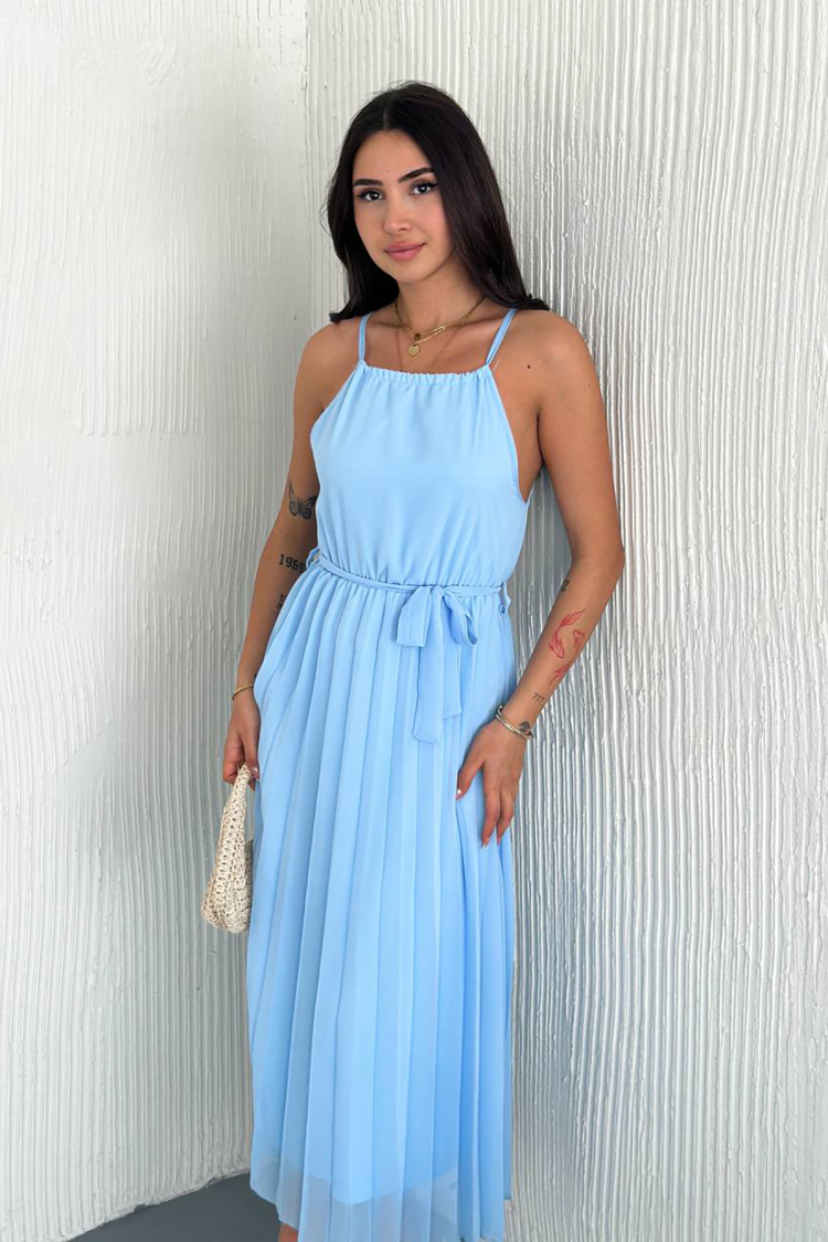 Strappy Midi Length Chiffon Dress With Belt