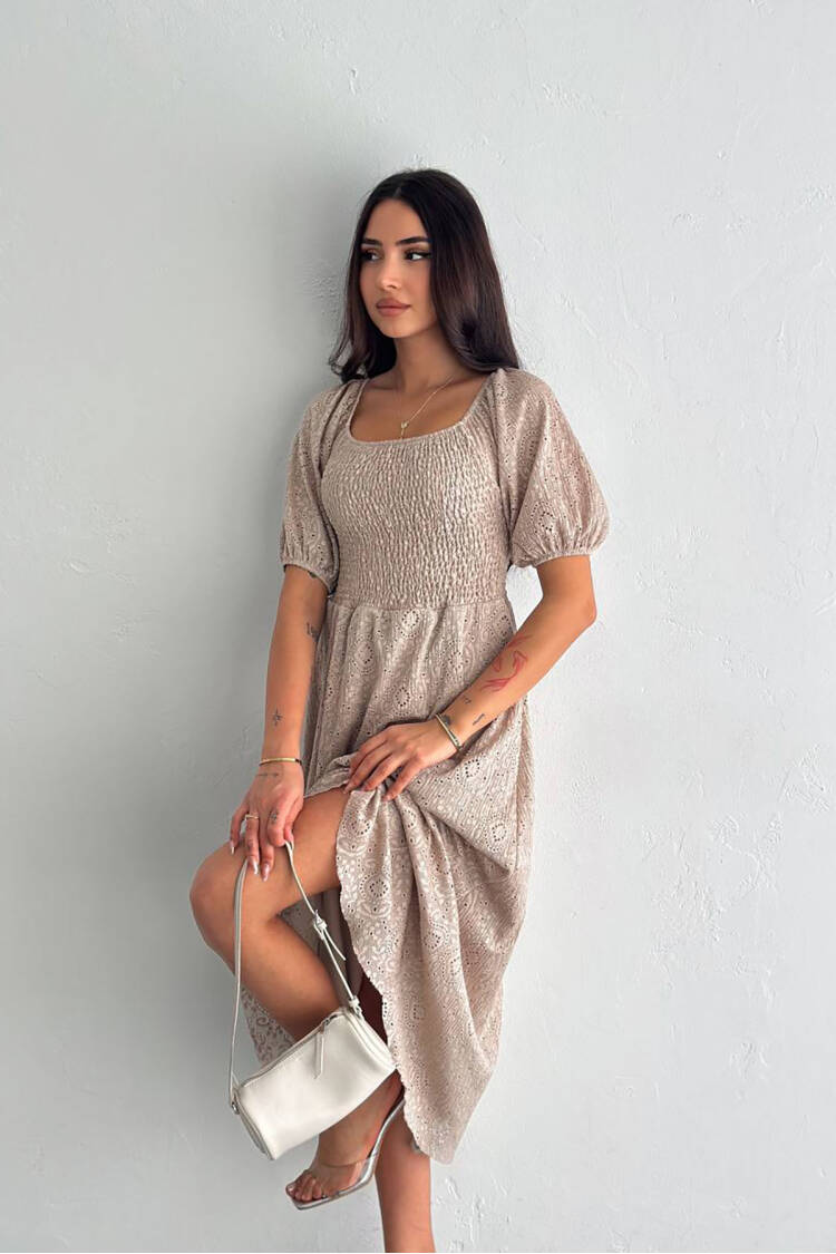 Square Neck Lace Dress - Mink