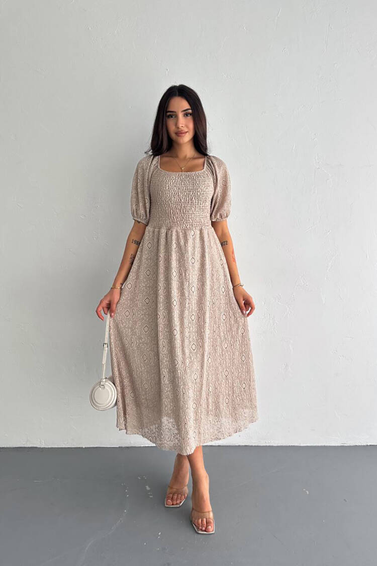 Square Neck Lace Dress - Mink