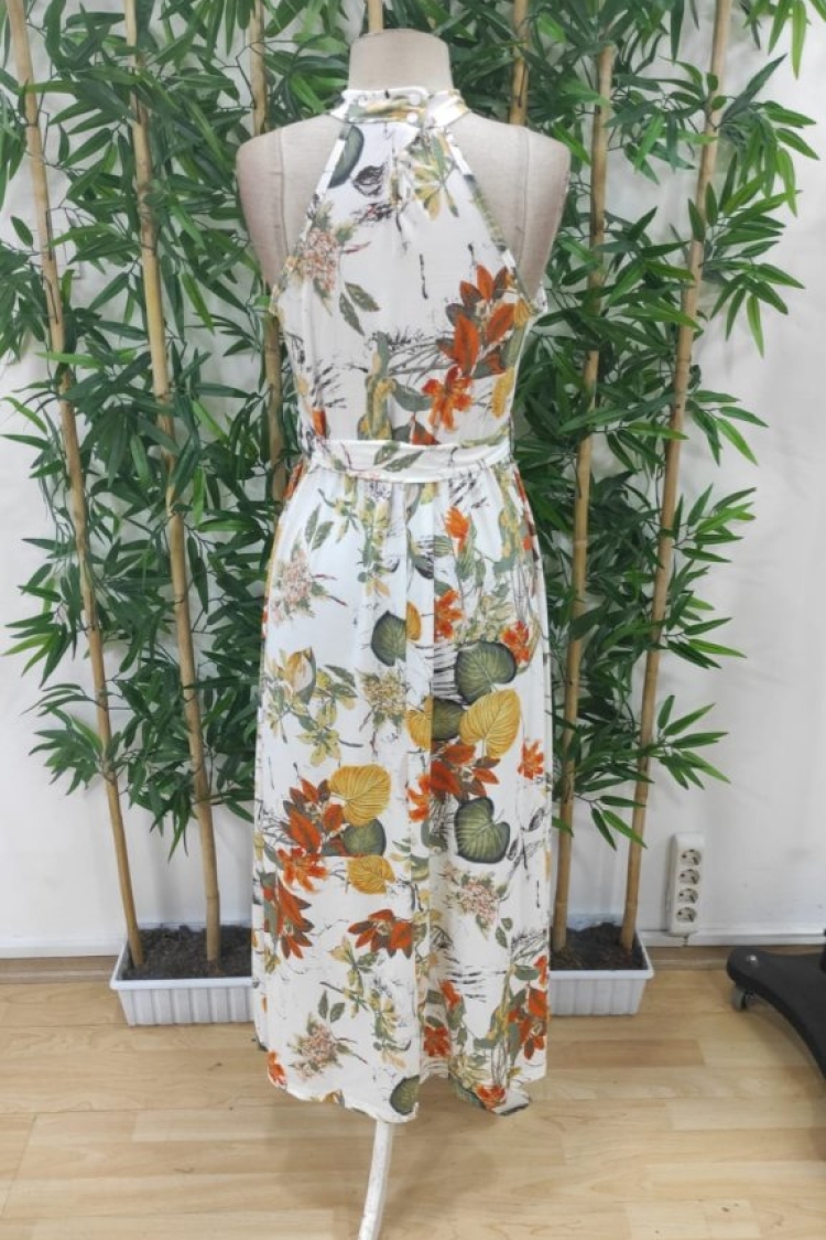 Women's Off Shoulder Halter Neck Slit Floral Print Suprem Dress