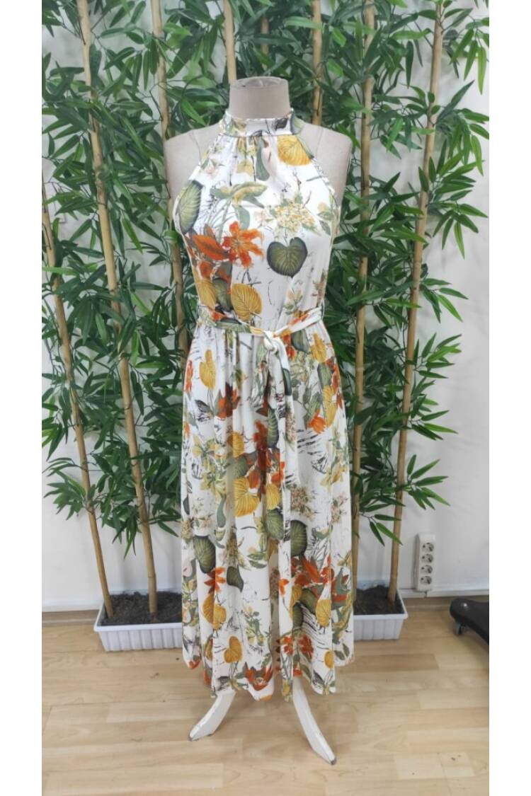 Women's Off Shoulder Halter Neck Slit Floral Print Suprem Dress