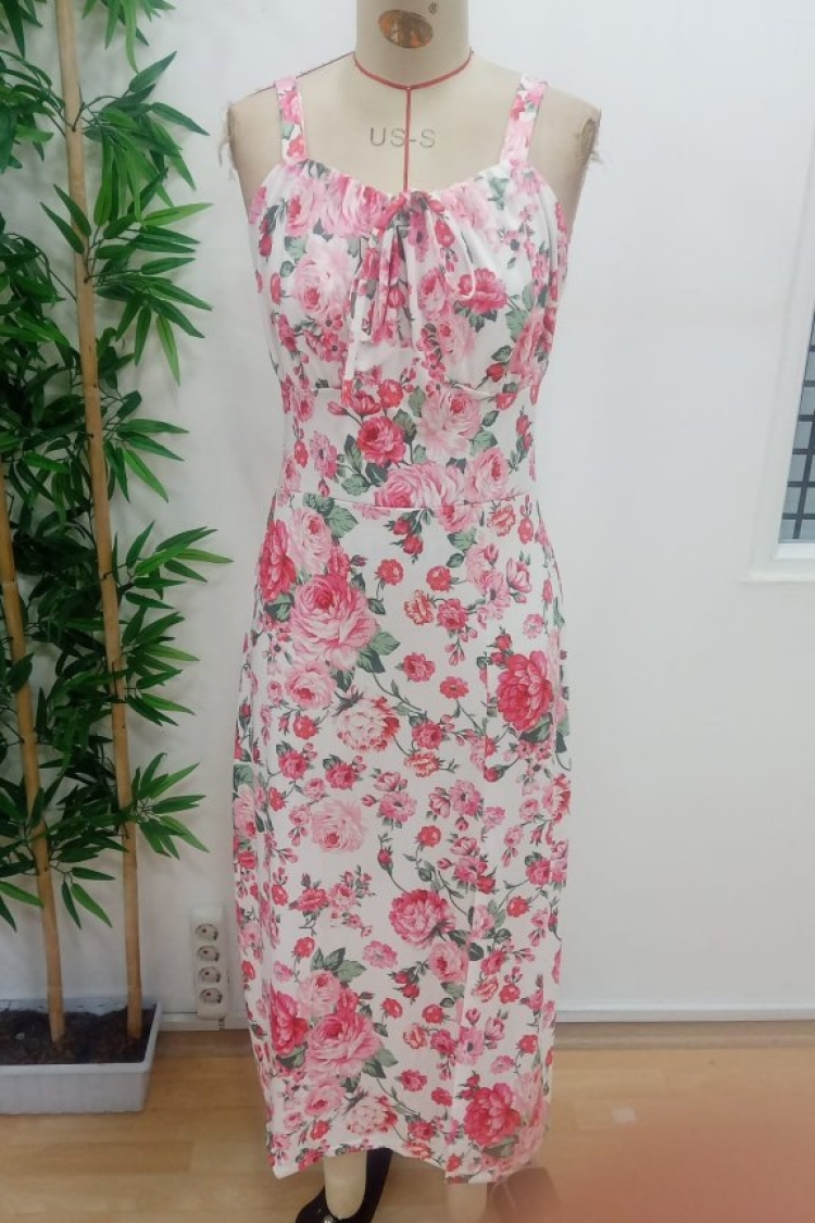 Women's Strappy Wide V Neck Tie Back Slit Suprem Dress