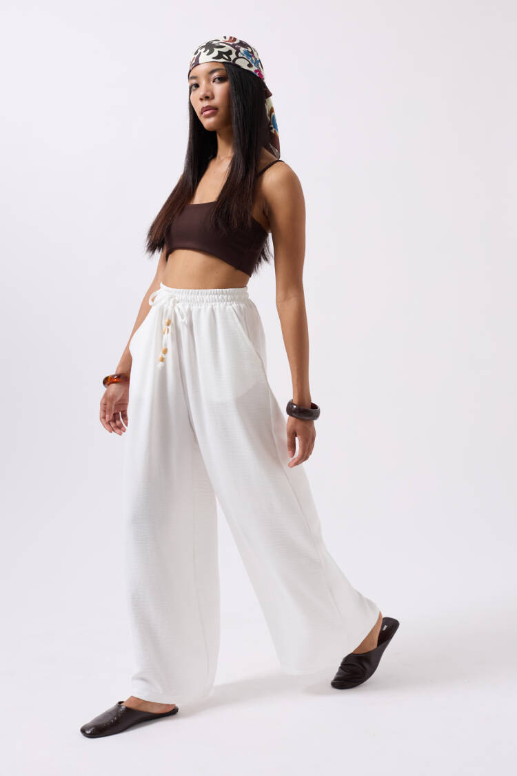 Elastic Waist Tie Detailed Trousers - Black Fashion - Globality Store - Women Clothes Wholesale Turkey