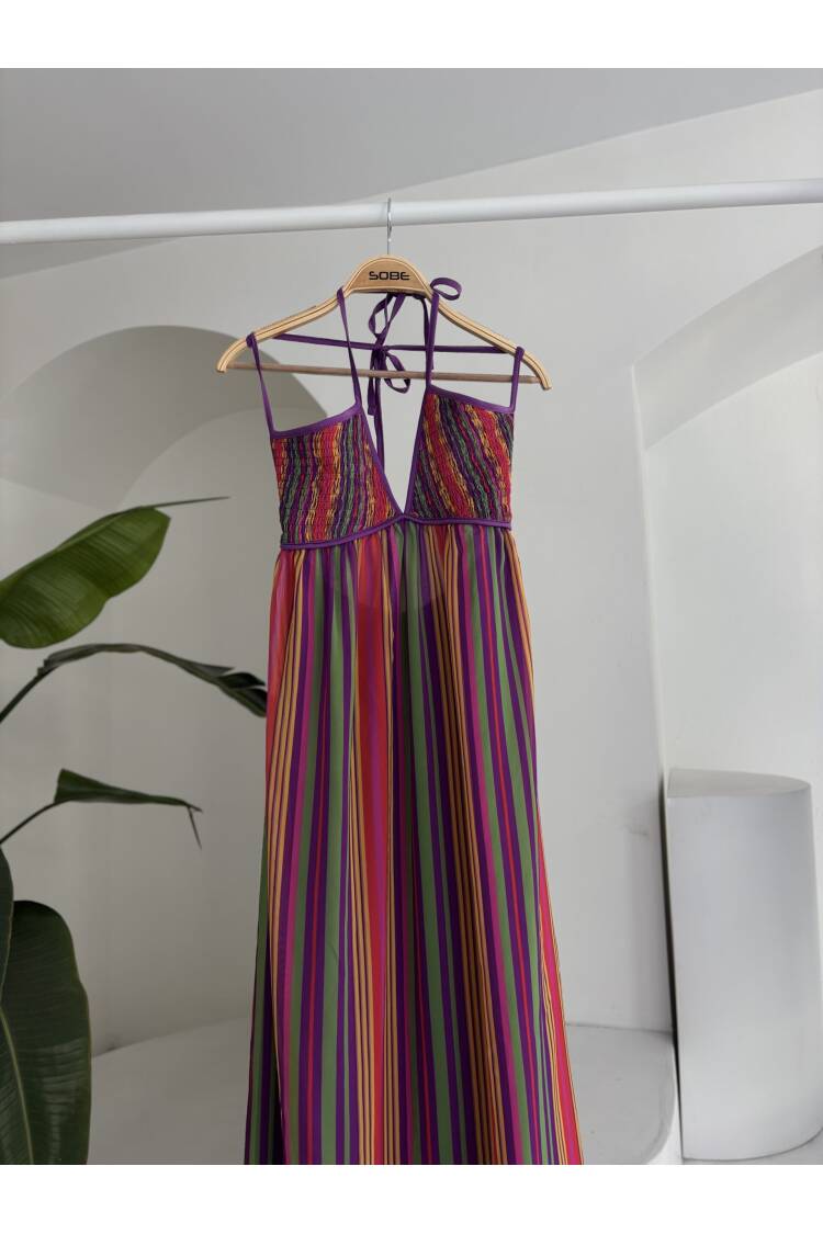 Colored Maxi Dress With Strap Pile Detail