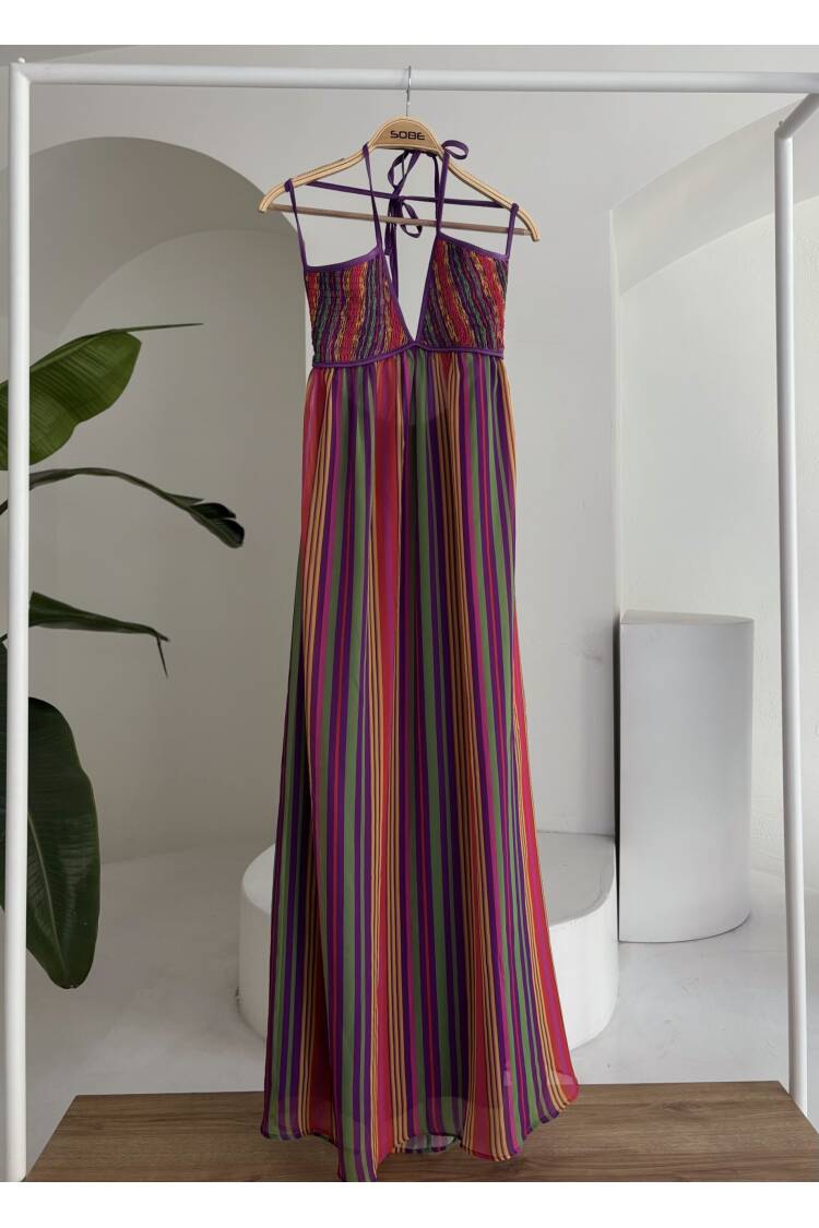 Colored Maxi Dress With Strap Pile Detail