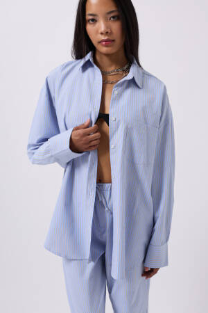 Striped Pocket Detail Shirt - Black Fashion - Globality Store - Women Clothes Wholesale Turkey