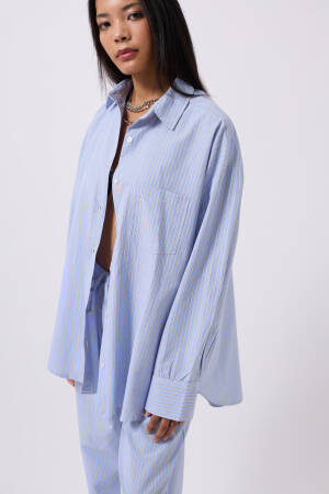 Striped Pocket Detail Shirt - Black Fashion - Globality Store - Women Clothes Wholesale Turkey