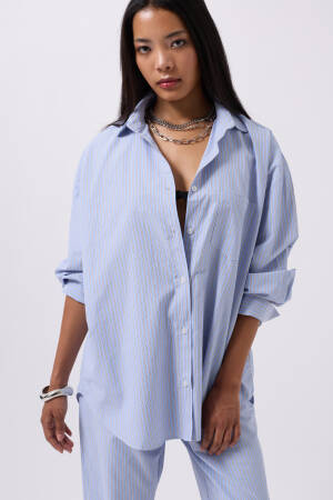 Striped Pocket Detail Shirt - Black Fashion - Globality Store - Women Clothes Wholesale Turkey
