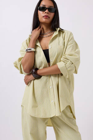 Striped Pocket Detail Shirt - Black Fashion - Globality Store - Women Clothes Wholesale Turkey